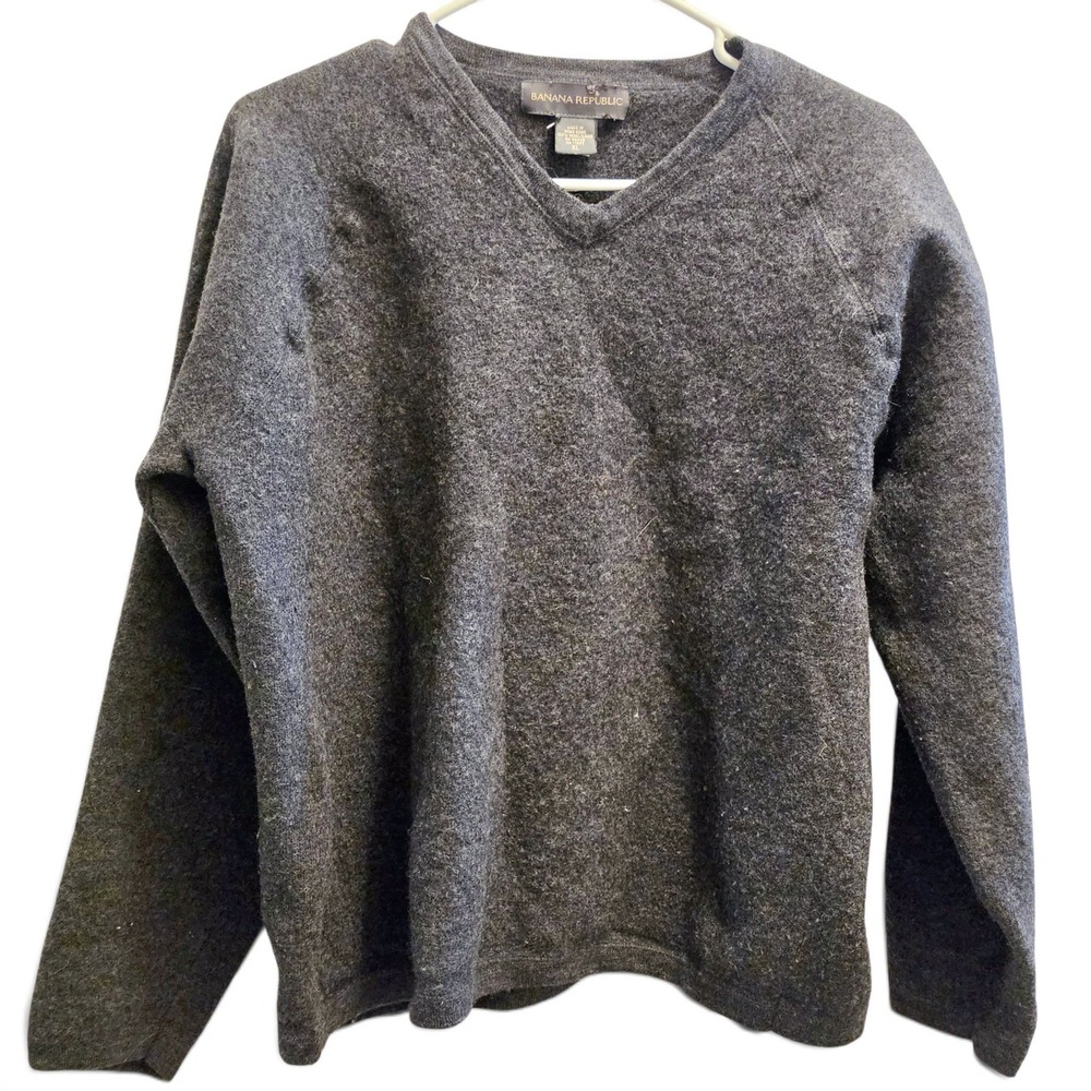 Vintage Y2K Banana Republic V-Neck Long Sleeve Sweater Women's XL Gray 100% Wool
